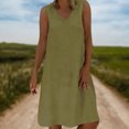 thumbnail image 3 of Vestido casual de mujer Sin mangas Vestido a media pierna con cuello en V Traje de vacaciones de gran tamaño FLhrweasw Nuevo, 3 of 9