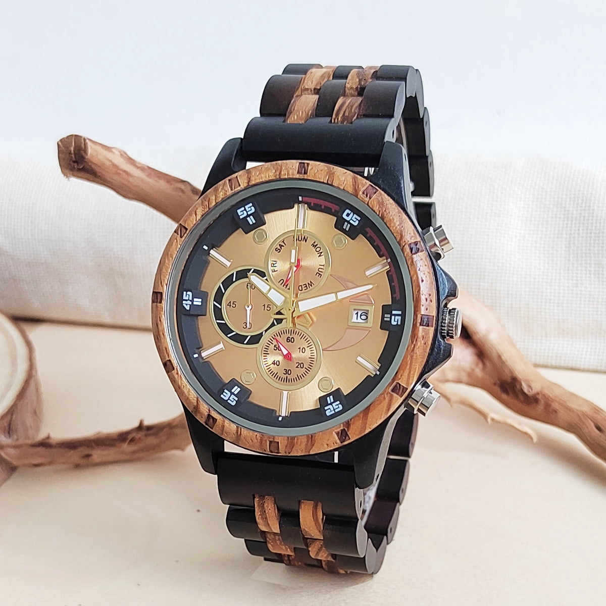 Luxury Retro Timepiece Quartz Movement, Elegant Watch for Men, Durable and Precise Timekeeping, Wooden Round Dial Mechanical Watch, Wooden Strap, Classic Vintage Style