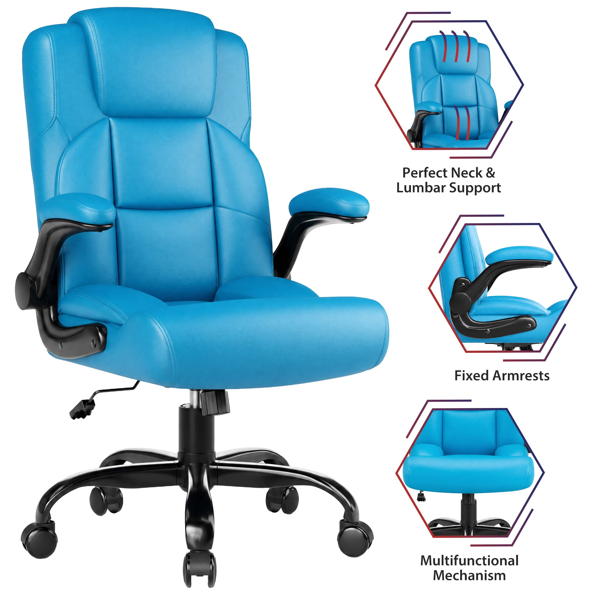 JONPONY Leather Office Chair, Big and Tall Office Chair 400LBS Wide Seat Ergonomic Computer Desk Chair High Back Executive Leather Chair Adjustable Task Chair Lumbar Back with 1-Year Warranty, Blue