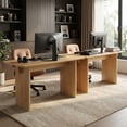 thumbnail image 3 of Guyou 55" Natural Oak Desk, Light Wood Finish MDF Study Table, Versatile Vanity & Office Desk with Sculptural Legs, Sturdy Two-Pedestal Design for Work & Study, Natural, 3 of 14