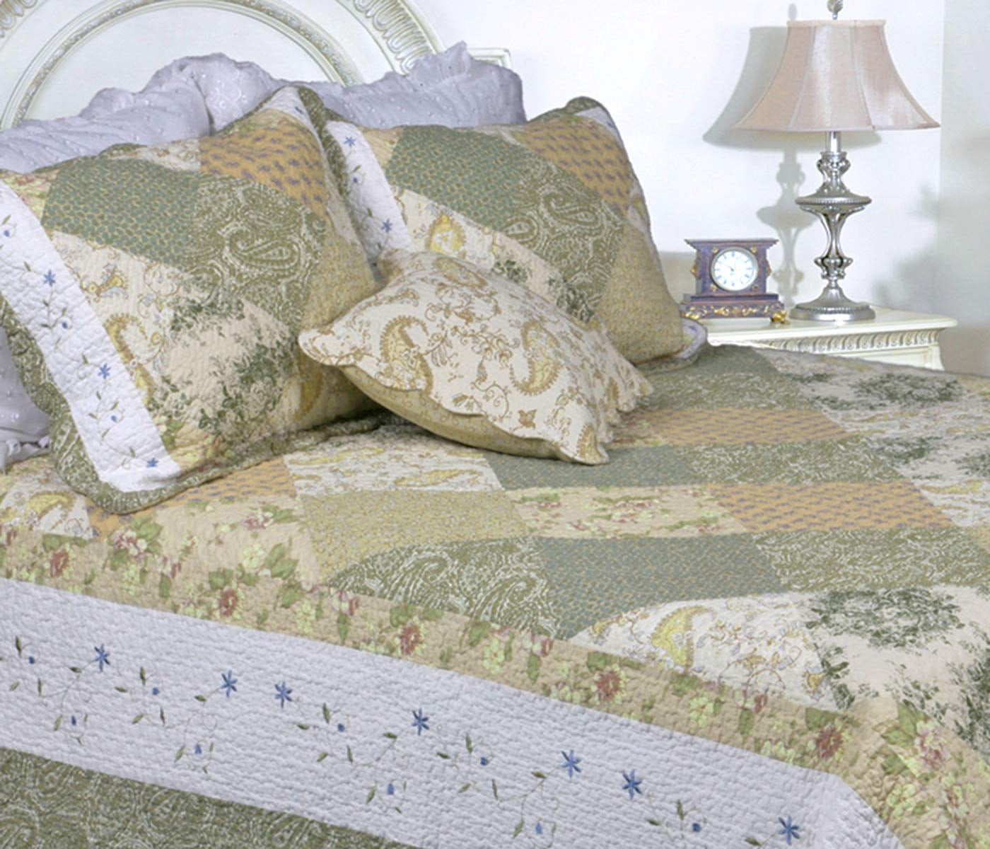 Bedspread Laura Forest Real Patchwork Reversible 100%Cotton Quilt Set Coverlet 