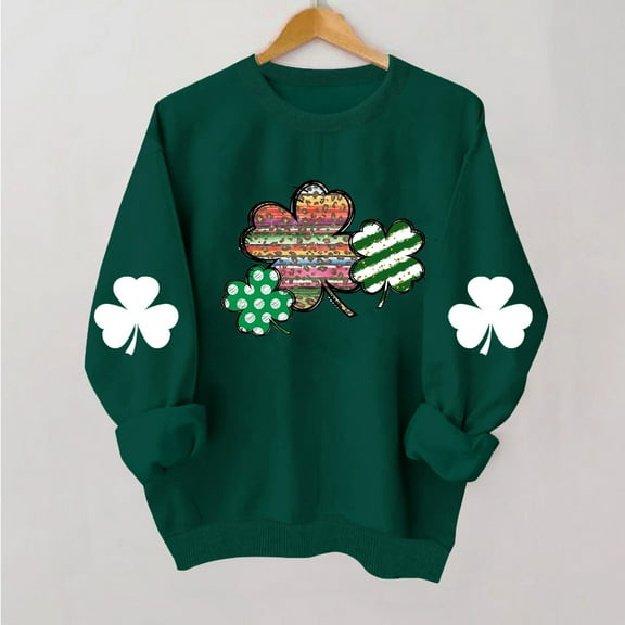 Herrnalise Women's St. Patrick's Day Clover Printed Tops Irish Shamrock Sweatshirt Long Sleeve Slouchy Pullover Tops Gear up for greatness for less