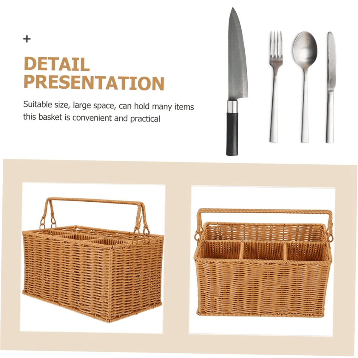 Woven Cutlery Storage Basket Outdoor Silverware Cadd-Y Utensil Organizer Cutlery Organizer Cutlery Holder Basket