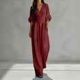 thumbnail image 2 of XFeng Linen Blend Wide Leg Jumpsuit for Women, V Neck High Waist One Piece Outfit for Casual Summer Wear, 2 of 4