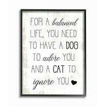 Stupell Industries For Balanced Life Quote Family Pets Cat Dog Framed Wall Art Design by Daphne Polselli, 16" x 20", Black Framed