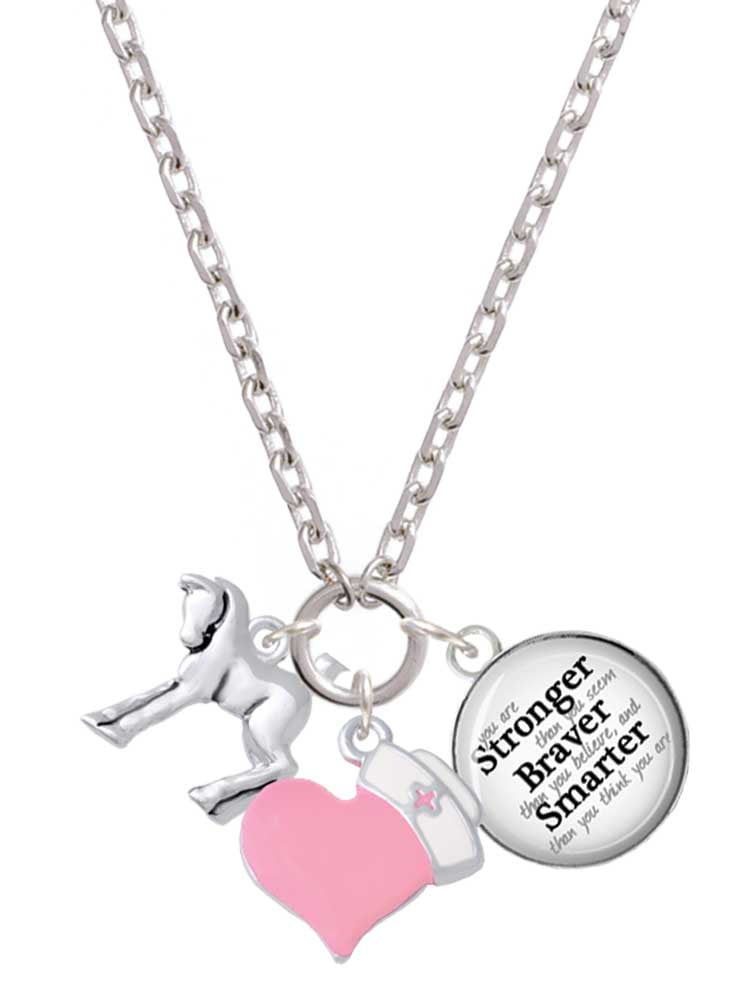 Delight Jewelry Silvertone Equestrian Horse - Light Pink Heart Nurse Strong Zoe Necklace