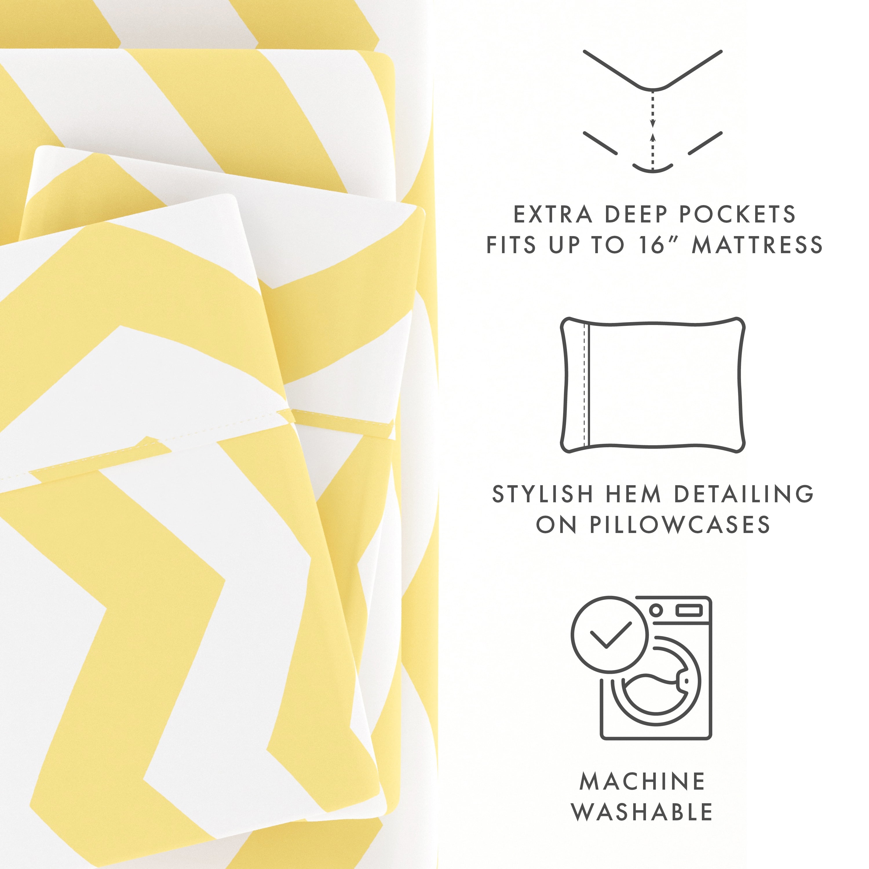 Noble Linens 3 Piece Pattern Microfiber Bed Sheets Set, Yellow Arrow, Twin