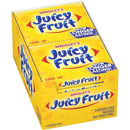 Juicy Fruit, Original Bubble Chewing Gum, 15 Stick Packs, 10 Count