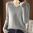 thumbnail image 2 of GigrtiJin Womens Knitted Pullover Sweater Solid Color Long Sleeved V-Neck Sweaters Top Casual Soft Warm Loose Blouse, 2 of 3