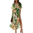 thumbnail image 2 of Womens Summer Wrap Maxi Dress Casual Boho Floral V Neck Short Sleeve Ruffle Hem Split Beach Long Dresses, 2 of 8