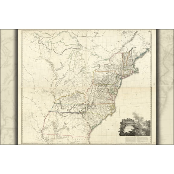 24"x36" Gallery Poster, map of the United States of North America 1811