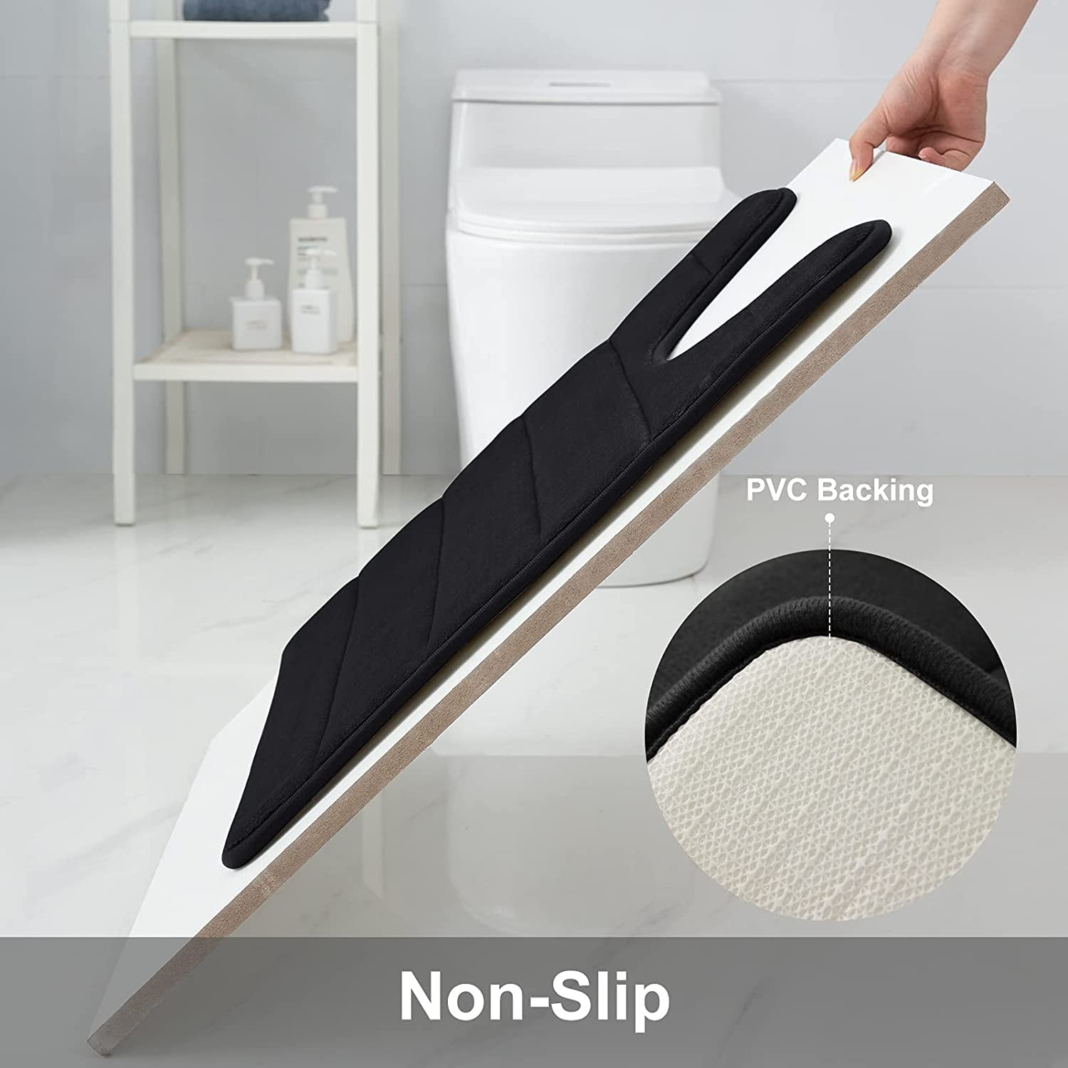 Smiry Memory Foam Bathroom rugs Toilet mats, U-Shaped Contour Carpet, 20" x 24", Black