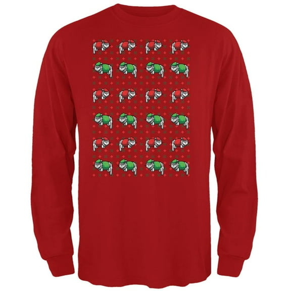8 Bit Xmas Cat Ugly Sweater Red Adult Long Sleeve T-Shirt - X-Large