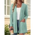 thumbnail image 4 of Cardigan Sweaters for Women Casual Open Front Long Sleeve Knit Coat with Pockets Trendy Light Green M, 4 of 9
