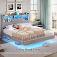 thumbnail image 6 of Full Size Floating Bed Frame with Charging Station&LED Lights, LED Full Metal Platform Bed with Storage Headboard, No Box Spring Need, Gray, 6 of 7