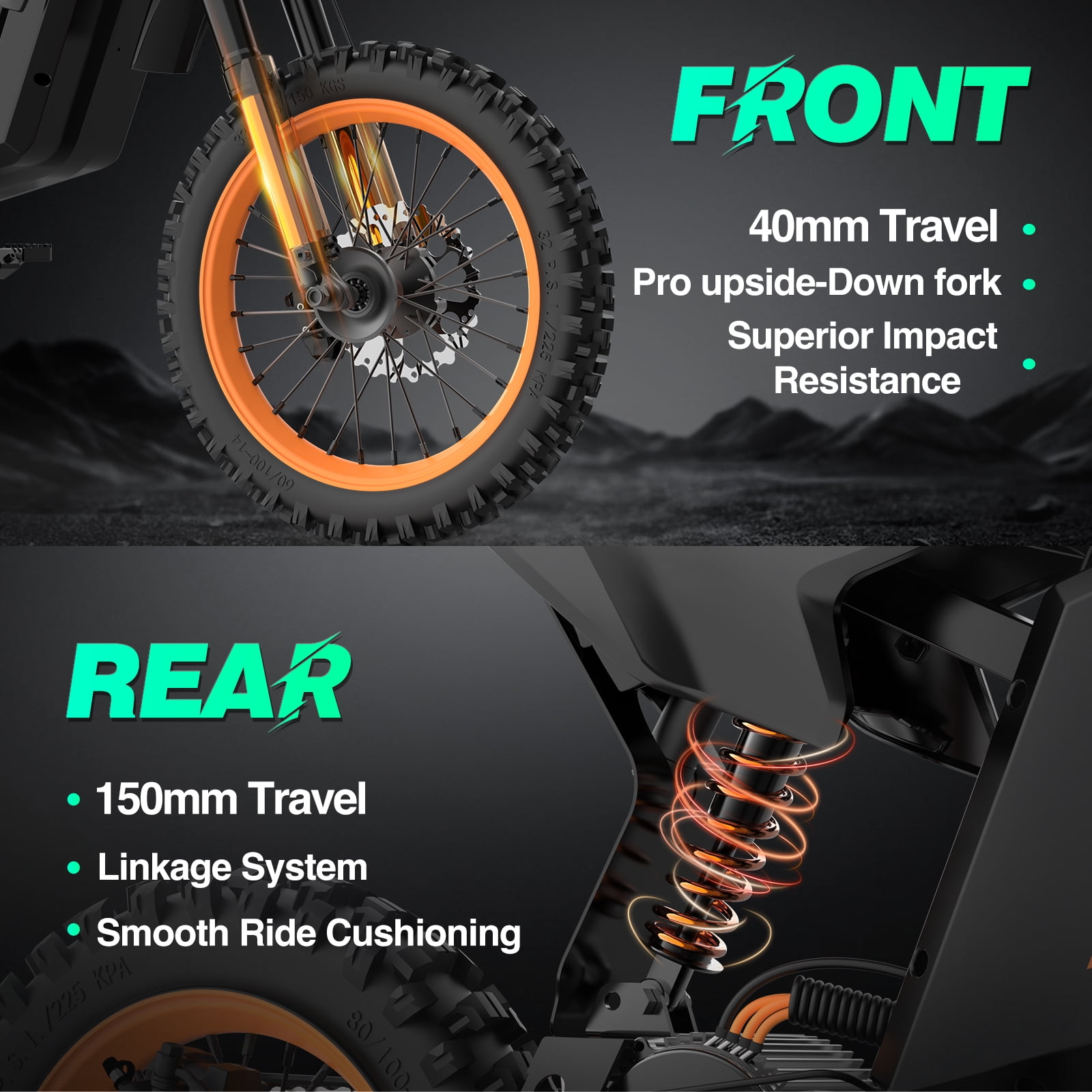 YVY Electric Dirt Bike for Adults/Teens,48V 30AH Battery,Max 60Miles,Peak 3000W 38MPH Electric Motorcycle,14"/12" Tires Full Suspension Mountain Bike UL2849