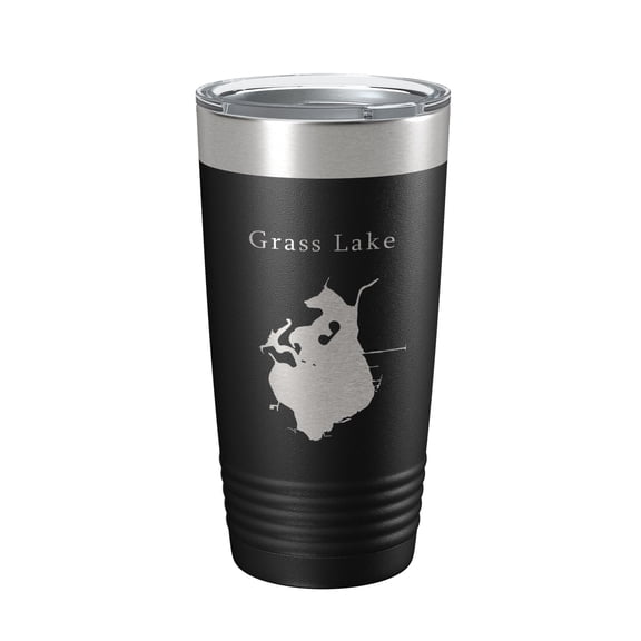 Grass Lake Map Tumbler Travel Mug Insulated Laser Engraved Coffee Cup Illinois 20 oz Black