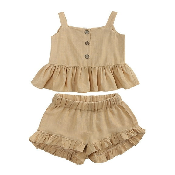 YunPes Cotton and Linen Baby Girls Summer Top Four Corner Ruffled Shorts Girls Two Baby Clothes