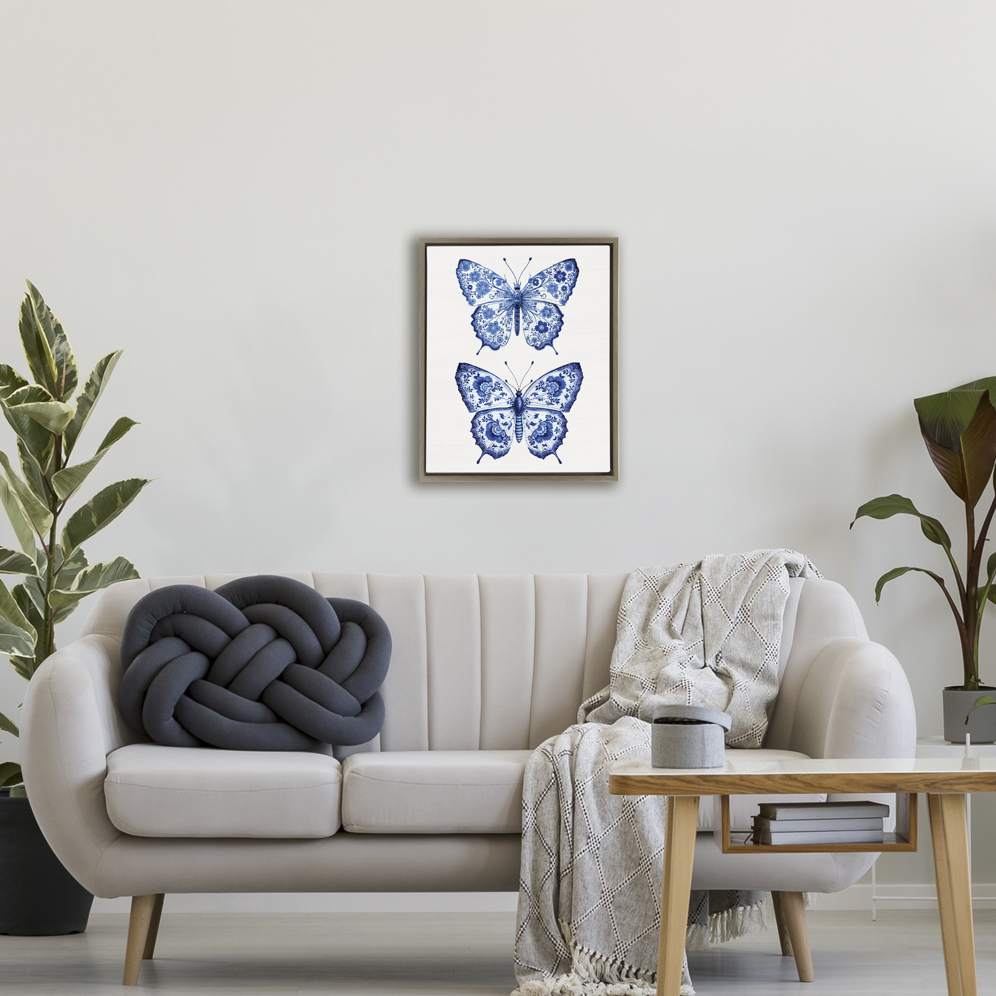 Ornate Toile Pattern Butterflies Brown Framed Floater Canvas Wall Art, design by Lettered and Lined