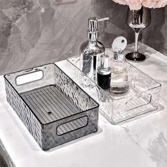 Ccwuwei Glacier Pattern - Storage Box Plastic Organizer with Handle Non-slip Bottom Whole Compartment for Bathroom Desktop, 10.2 x 5.9 x 3 in, (Gray)