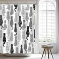 thumbnail image 3 of Funny Cat Shower Curtain Line Art Black Cute Animals Theme Cool Shower Curtains for Bathroom Black White and Grey Decor Set with 12 Hooks 72x72 Inches, 3 of 6