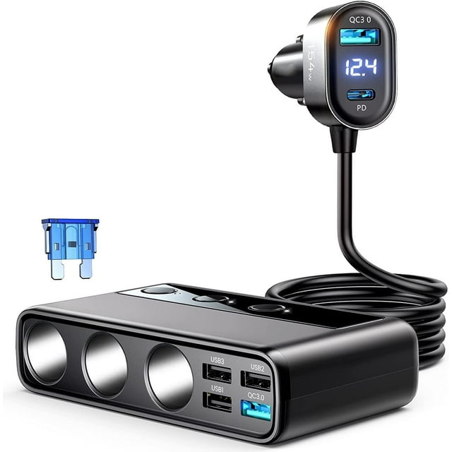 CEHVOM 154W 9 In 1 Car Charger Adapter PD 3 Socket Lighter Splitter Charge Independent Switches Outlet Clearance