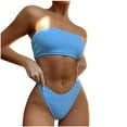 thumbnail image 2 of Women 2 Piece Bandeau Swimsuits Ribbed Strapless Bandeau Bikini Set High Cut Bathing Suits, 2 of 6