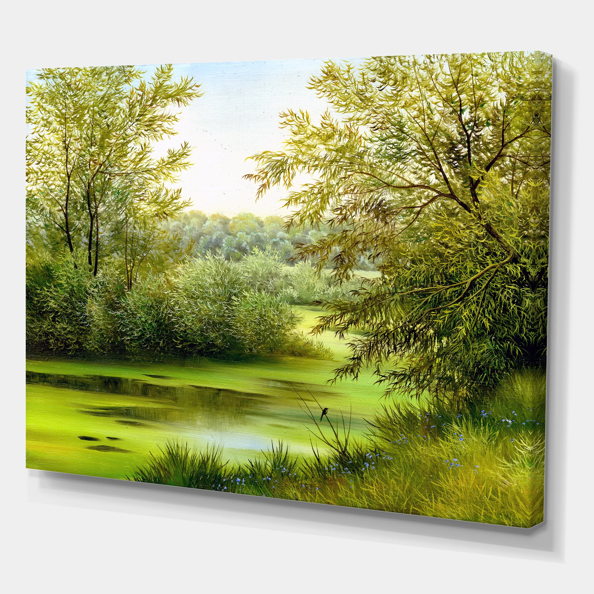 Designart ' Spring Trees With Green Pond ' Country Canvas Wall Art Print