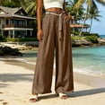 thumbnail image 5 of cocolona Womens Summer Casual Linen Pants Elastic Waist Straight Wide Leg Vacation Lounge Pants with Pockets, 5 of 5