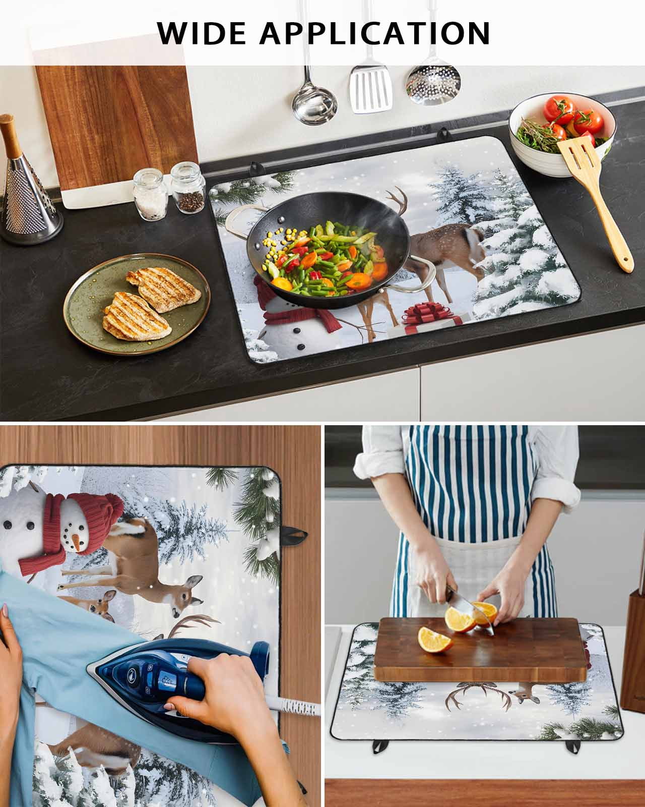 Large Induction Cooktop Protector Mat Christmas Snowman Stove Top Covers for Electric Stove, Xmas Deer Winter Birds Snows Pine Tree Decorative Stove Burner Cover Mats, Glass Top Stove Cover
