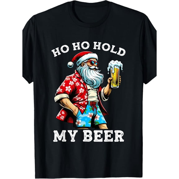 Mens Ho Ho Hold My Beer Short Sleeve T-shirt - Lightweight, Comfortable, Unique Crew Neck Design for Summer Street Style for Dad Husband