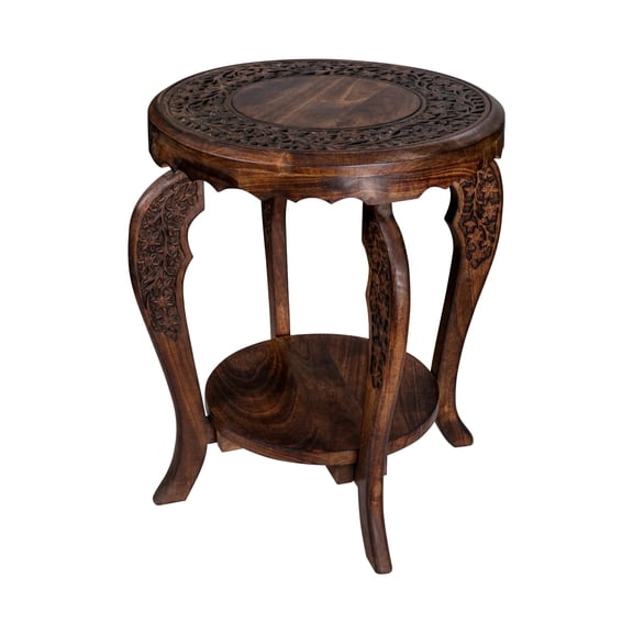 The Wooden Town Farmhouse Round Accent End Table,Rustic Side Table Nightstands for Living Room Bedroom,Coffee Tables,Wood Tray Top,Handcrafted Finish, 18"x22" - Burnt