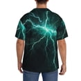 thumbnail image 3 of Naloa Green Lightning Flash Men's Loose Fit Cuban Collar Short-Sleeve Shirt, Hawaiian Shirts, Mens Shirts Casual for Everyday Wear Outings-X-Large, 3 of 5