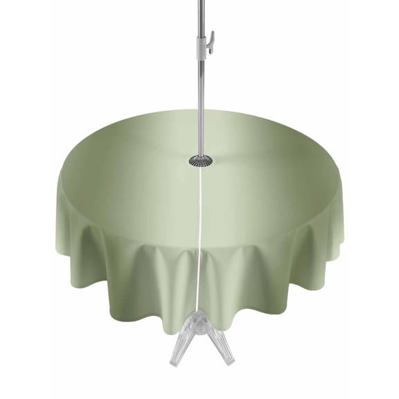 Outdoor Table Cloth with Umbrella Hole and Zipper, Sage Green Ombre Waterproof Round Tablecloth 60 Inch, Modern Abstract Art Farmhouse Gradient Washable Table Cover for Outside Party Patio Picnic