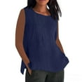 thumbnail image 2 of Tittly Women Tank Tops Womens Flowy Tank Tops Tank Tops for Women 2025 Womens Linen Shirts Solid Color Sleeve Tops Summer Round Neck Work Blouses Ladies Basic Tunic Tops Blue, 2 of 9