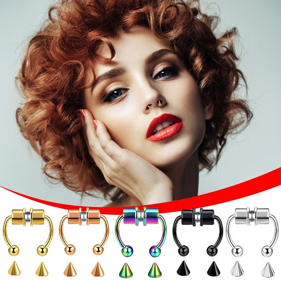 TIHLMK Fake Nose Ring Fake Nose Ring Hoop Magnetic Horseshoe Rings 316L Stainless Steel