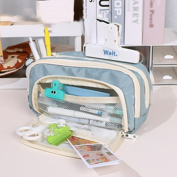 Office Supplies,Big Capacity Pencil Case 3 Compartments Large Pencil Pouch Pen Bag Pencil Box Holder Organizer Simple Storage Aesthetic Stationery Cosmetics For Adults Men Women