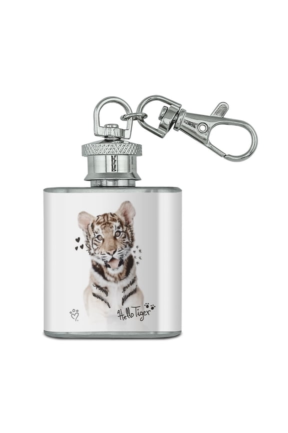 Hello Tiger Cub Jungle Kitten Cat Stainless Steel 1oz Mini Flask Key Chain