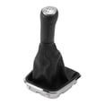 thumbnail image 1 of Pomo de cambio manual de 5 velocidades Unique Bargains con cubierta - Pomo de palanca de cambios para Volkswagen Polo 2014-2017, plástico, cuero sintético, negro, tono plateado - 1 Pc, 1 of 6
