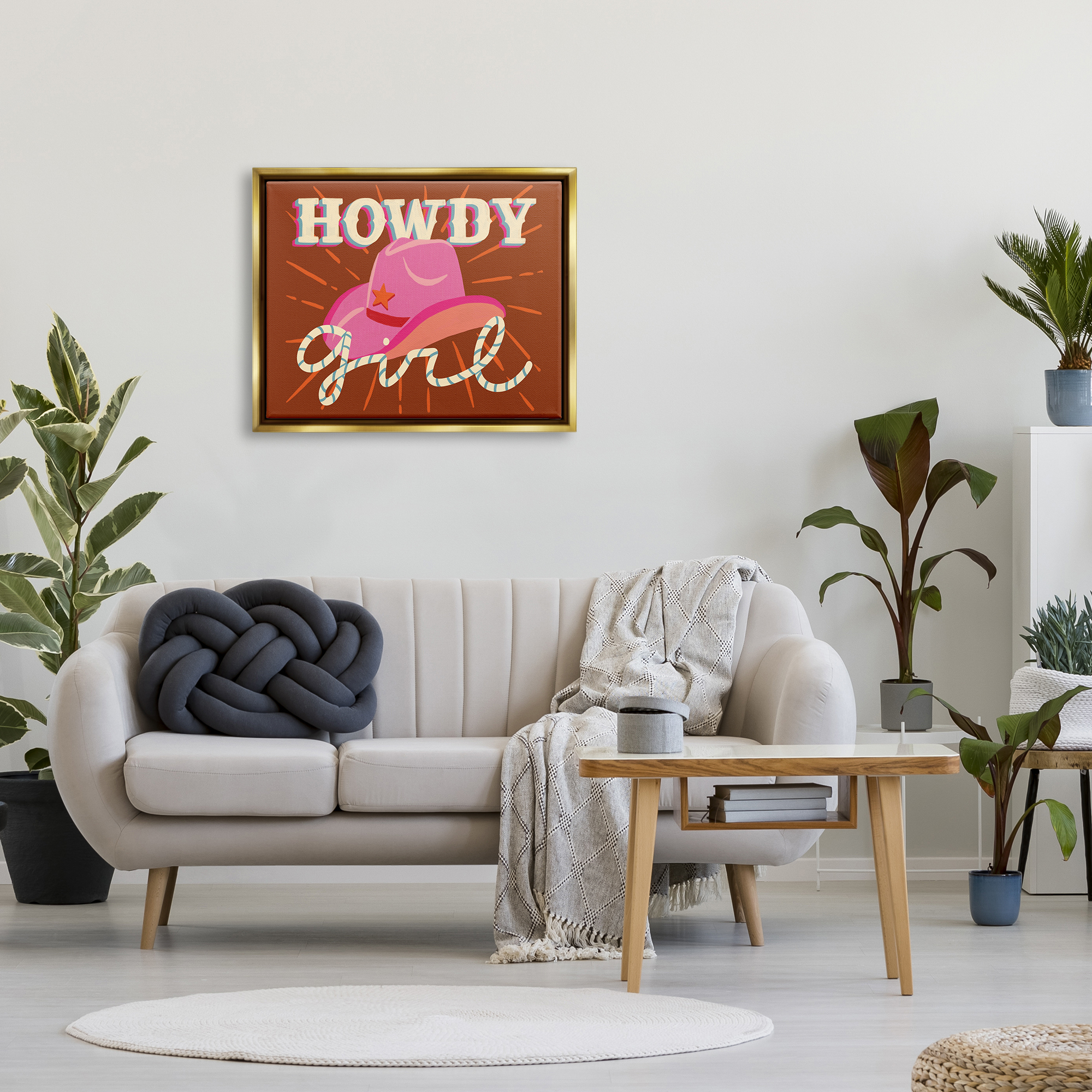 Stupell Industries Howdy Girl Cowboy Hat Phrase Inspirational Painting Gold Floater Framed Art Print Wall Art