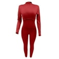 thumbnail image 4 of successthop Bodycon Jumpsuit Long Sleeve Women Slim Stylish Mock Neck Long Sleeve One Piece Long Lounge Wear Solid Pants, 4 of 5