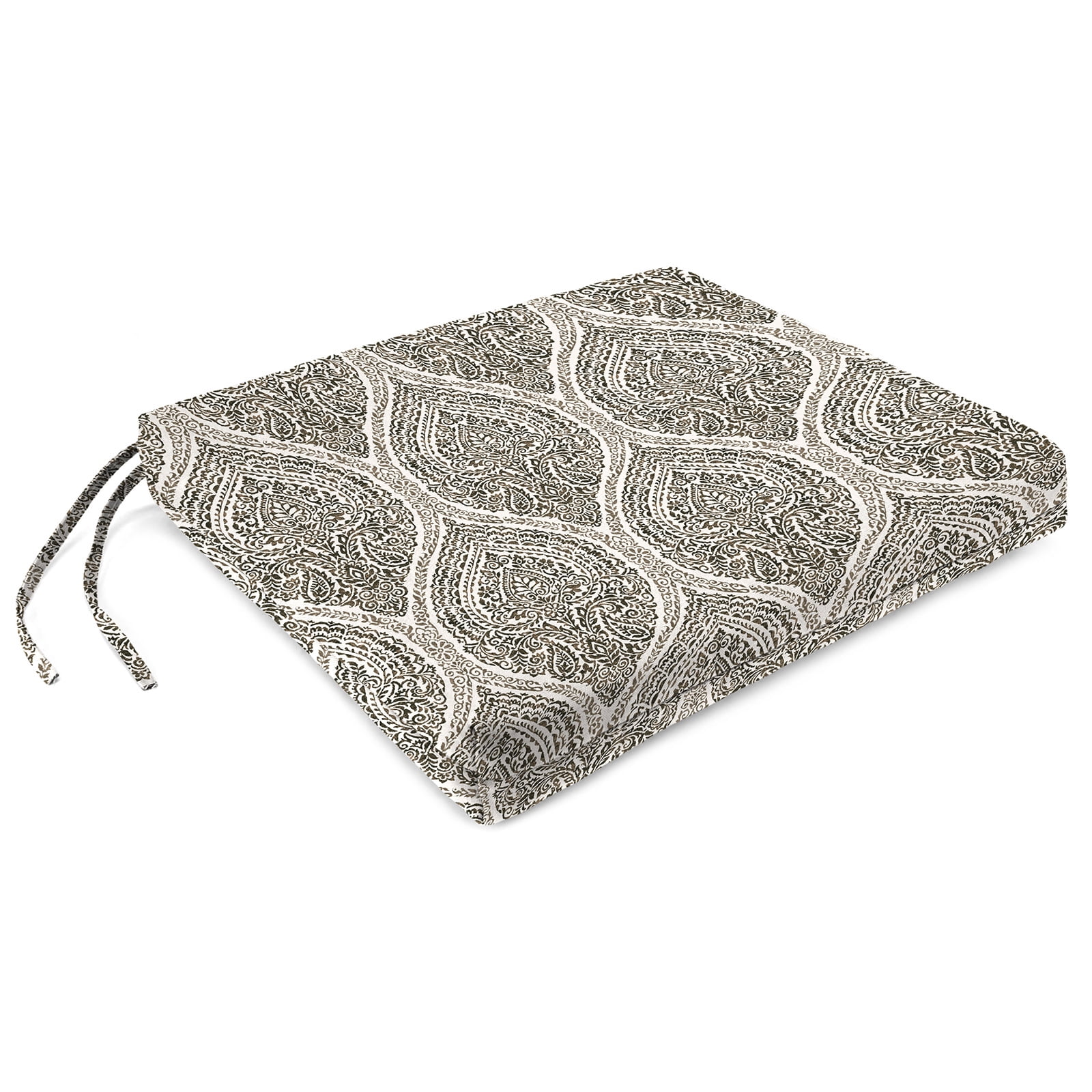 Jordan Manufacturing 20" x 18" Andorra Umber Brown Damask Rectangular Outdoor Chair Pad Seat Cushion with Ties (2 Pack)