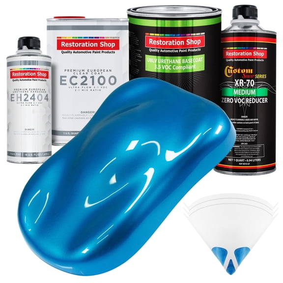 Restoration Shop - Intense Blue Metallic - Low V.O.C. Urethane Basecoat with European Clearcoat Auto Paint - Complete Quart Paint Color Kit - Automotive Coating