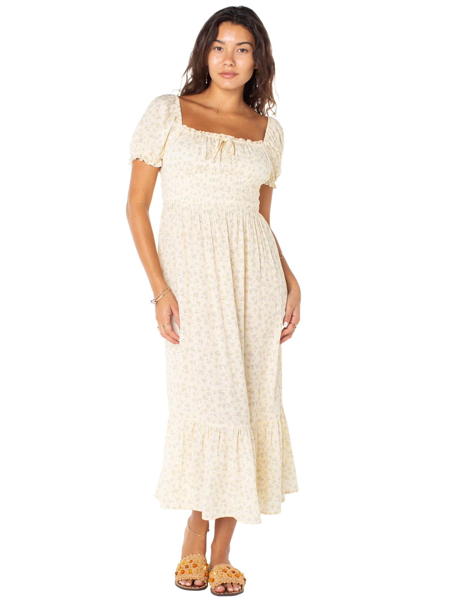 Celebrity Pink Women's and Women's Plus Puff Sleeve Smocked Midi Dress, Sizes XS-XXXL