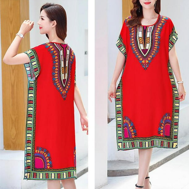 Summer Beach Dress Loose Tunic Knee Length Boho Elegant Ethnic