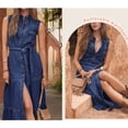 thumbnail image 3 of Women's Summer Button Down Denim Shirt Dress Business Casual Belted Sleeveless Midi Long Jean Dress, 3 of 5