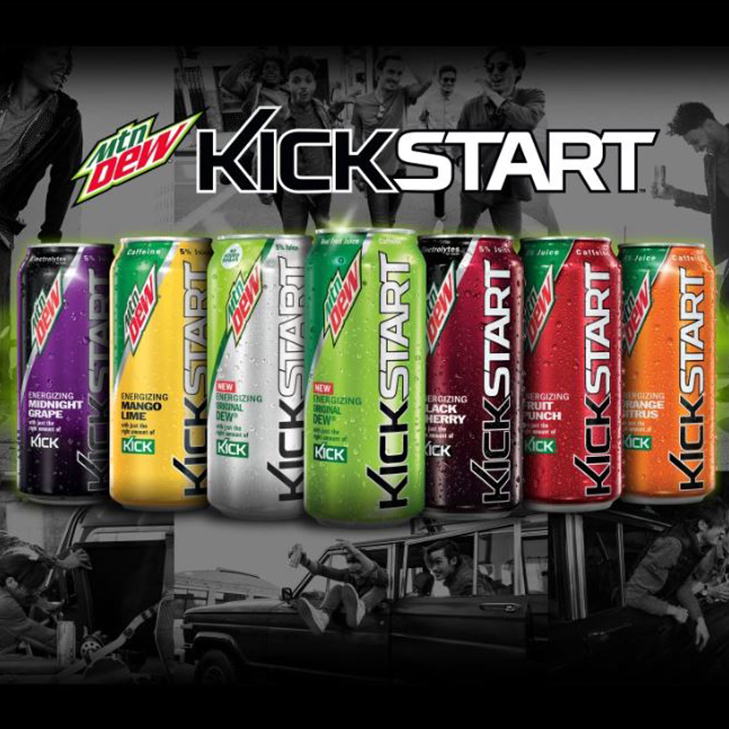Mountain Dew Kickstart, Orange Citrus, 16 oz Cans, 12 Count