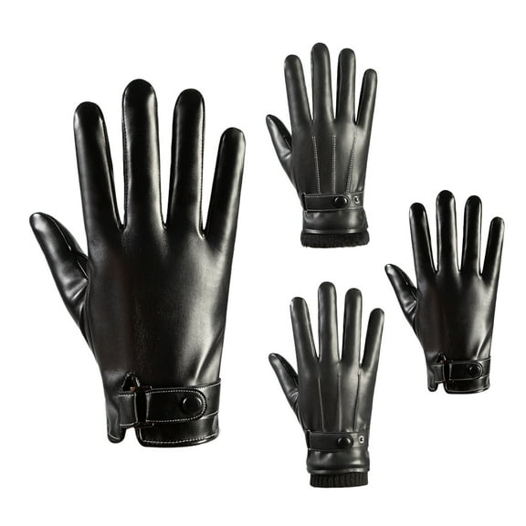 Eosunjian 1 Pair Adults Faux Leather Gloves Plush Lined Winter Warm Gloves with Adjustable Wristband Anti-Slip Thermal Gloves for Touchscreen Texting Driving Motorcycle Style A