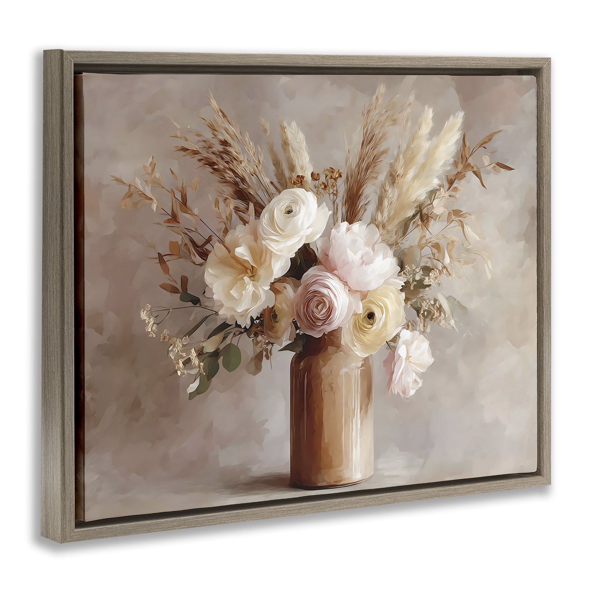 Stupell Industries Elegant Wheat Bouquet in Vase Brown Framed Floater Canvas Wall Art, design by Franklyn Gregory