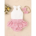 thumbnail image 4 of Newborn Infant Baby Summer Outfits, Sleeveless Heart Embroidery Tank Tops + Shorts + Headband 3Pcs Outfits Set, 4 of 8